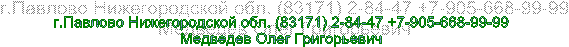 г.Павлово Нижегородской обл. (83171) 2-84-47 +7-905-668-99-99
Медведев Олег Григорьевич